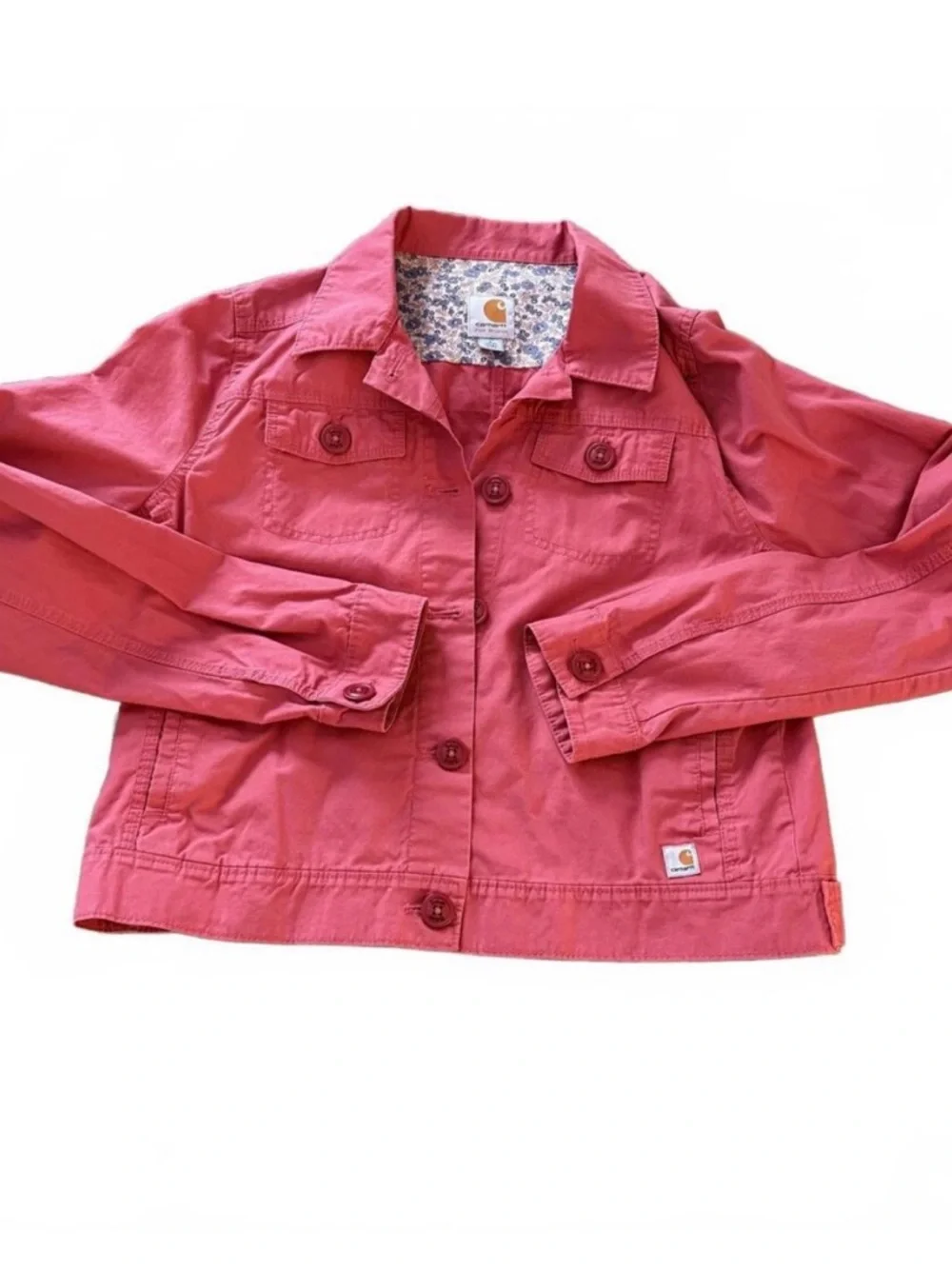 CARHARTT Wms Pink Cotton Trucker Jacket Button up Pockets Country Cowgirl SZ L - Picture 1 of 7